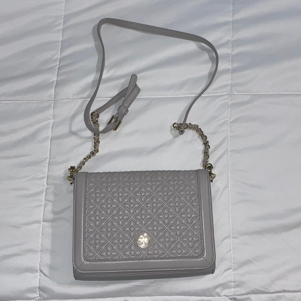 Tory Burch gray cross body bag